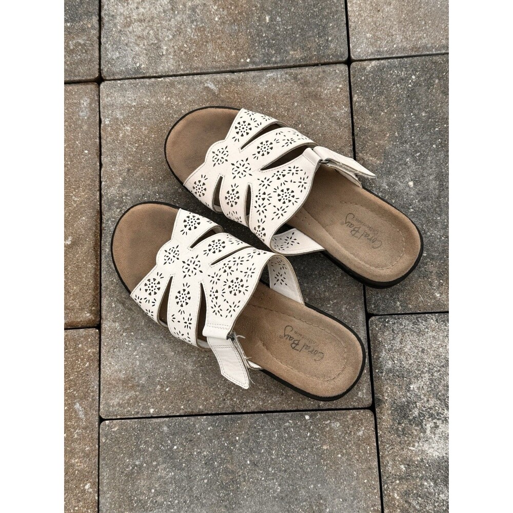VTG Coral Bay Sabrina White Leather Comfort Slide Sandals Women's 7.5